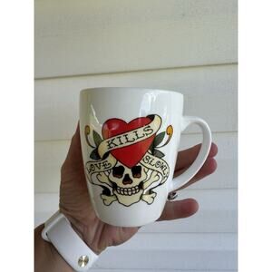 Ed Hardy True Love Kills Slowly Coffee Mug Cup Skull Crossbones Roses